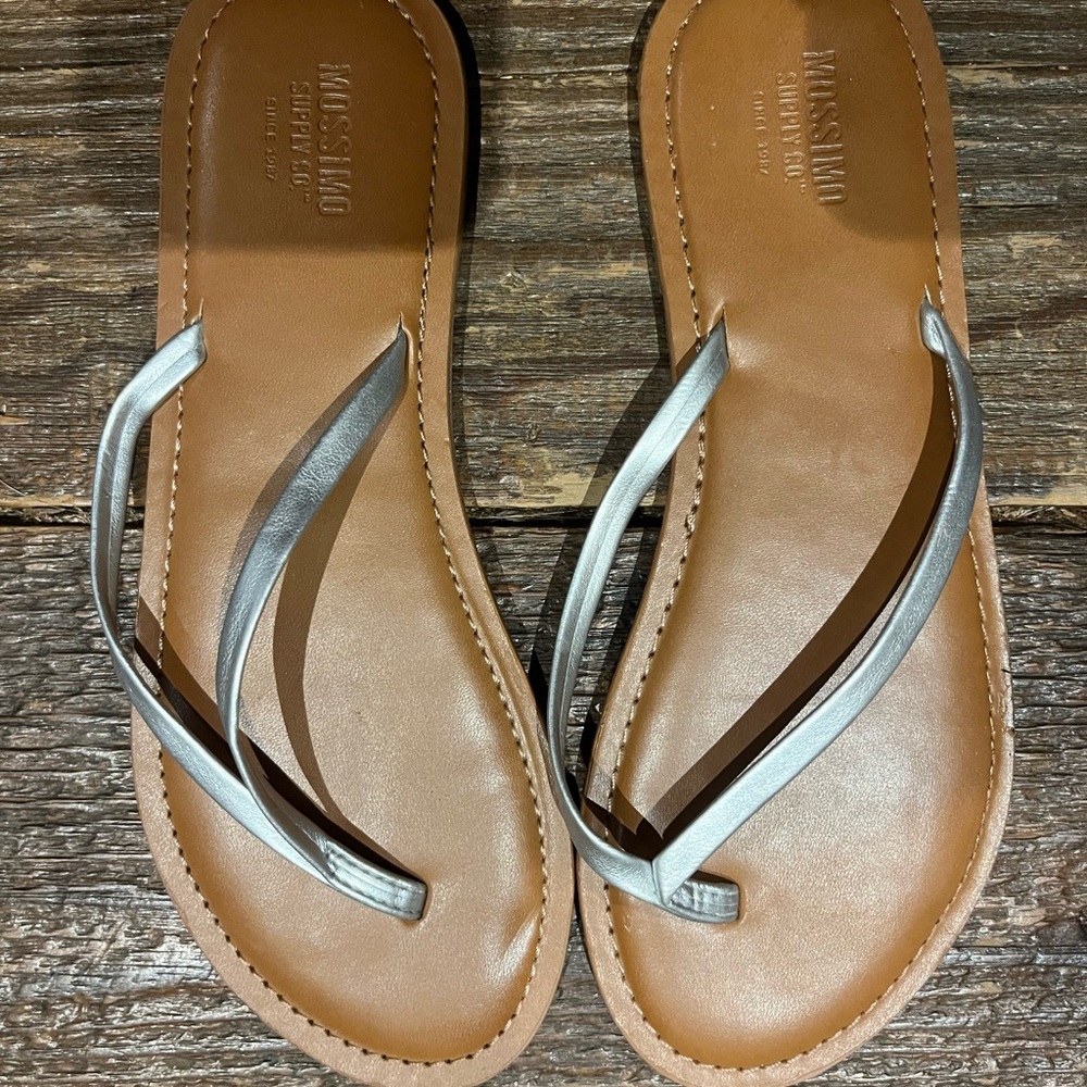 Mossimo Supply Co. Silver and Brown Sandals with Minimalist Design NEW
